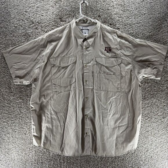Texas A&M Aggies Shirt Mens 3XL Tan Columbia Vented PFG Button Up NCAA Football - Picture 1 of 12
